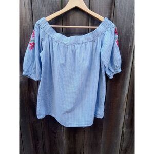 Green Coast Womens Off Shoulder Embroidered Striped‎  Blouse M